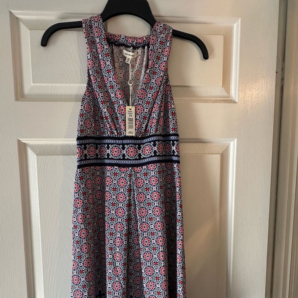 Max Studio Geometric Print Dress - Red, Blue, White